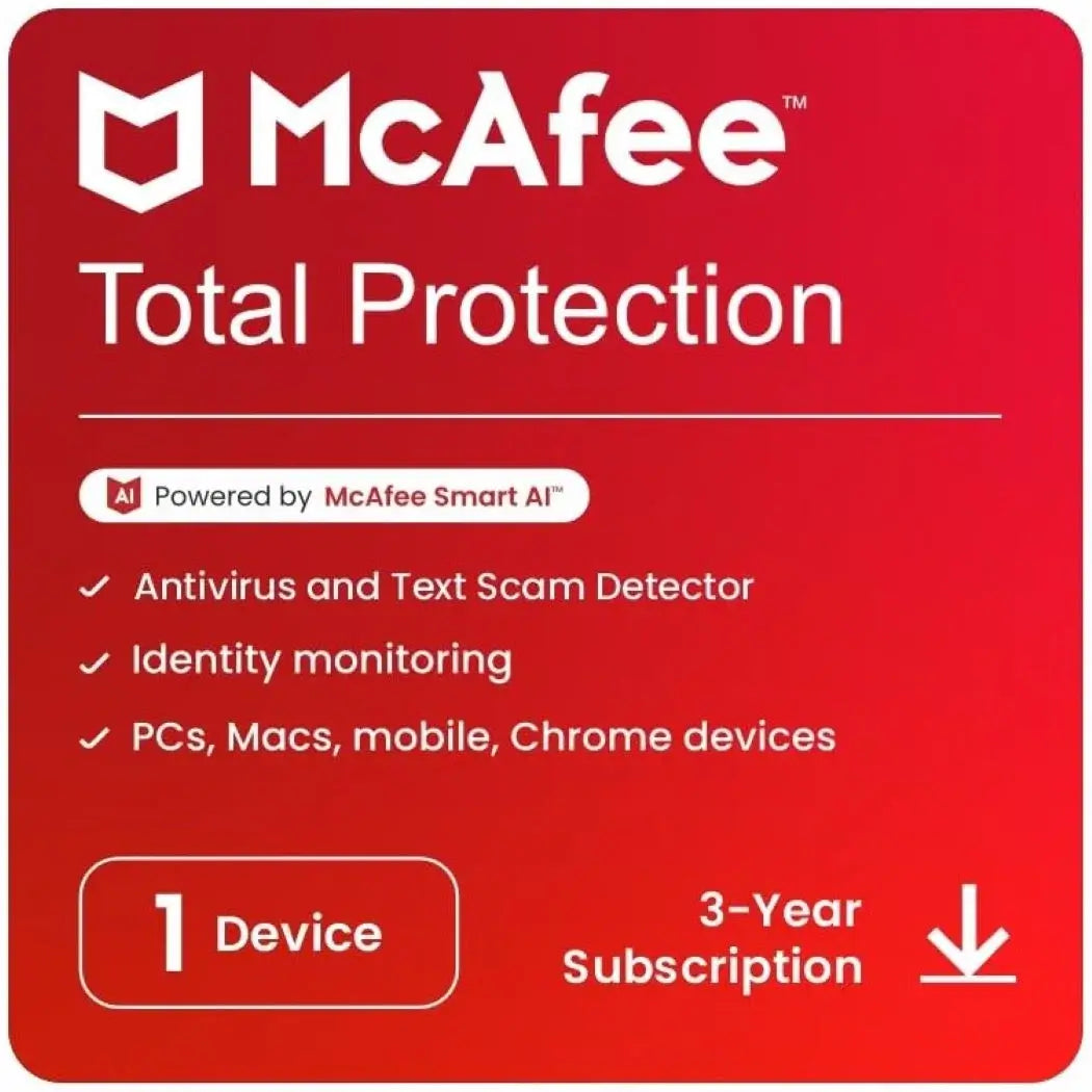 Mcafee, Total Protection, 1 PC, 3 Year, Instant Email Delivery