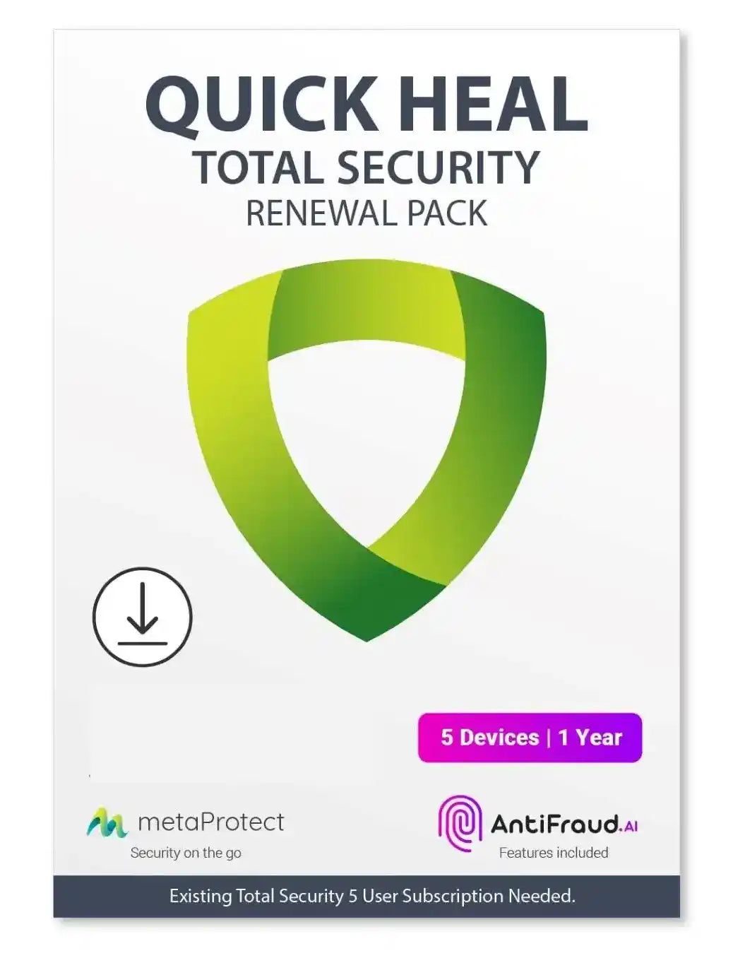 Renewal, Quick Heal Total Security, 5 User, 1 Year, Instant Email Delivery