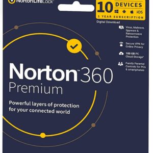 Norton 360 Premium 10 Devices 1 Year Total Security (Instant Email Delivery of Key) No CD
