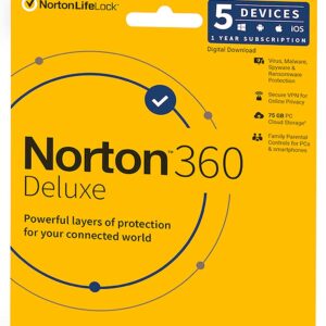 Norton, 360 Deluxe, 5 Devices 1 Year, Total Security