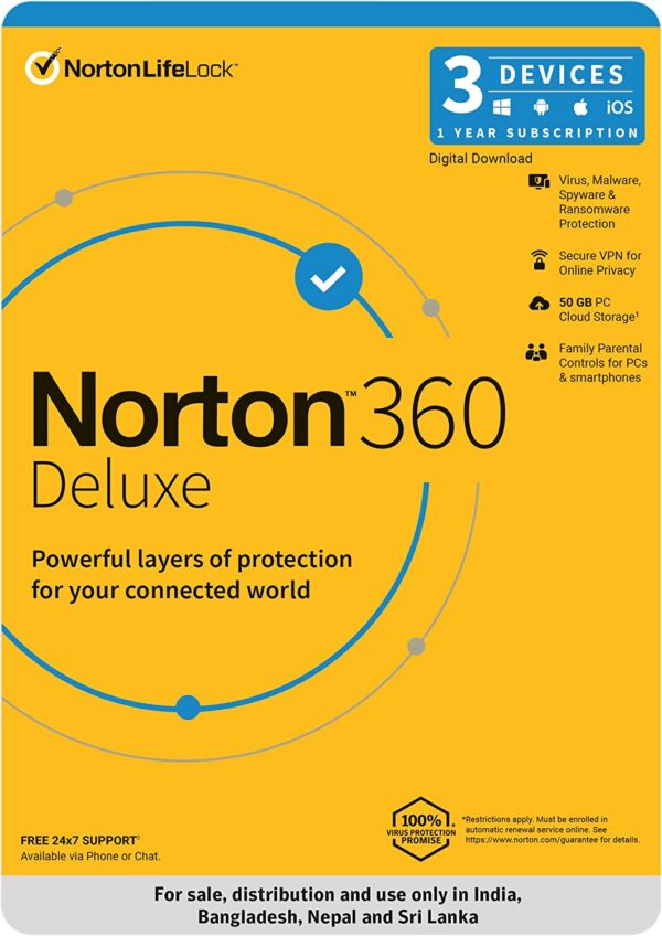 Norton, 360 Deluxe, 3 Devices 1 Year, Total Security